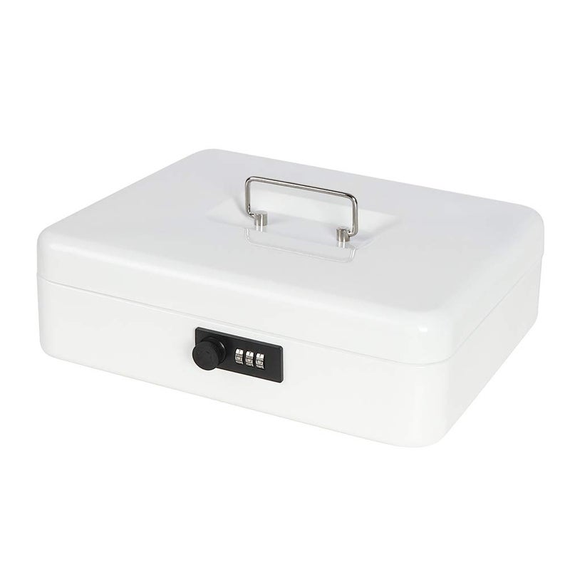 Jssmst X-Large Cash Box with Combination Lock - Durable Metal Cash Box with Money Tray, White, 11.81 x 9.84 x 3.46 inches, CB0704XLN - Image 1